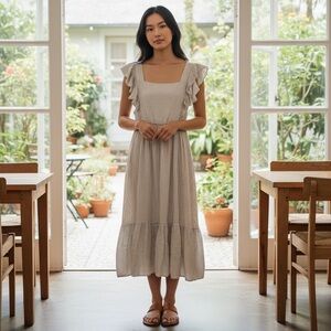 SHEIN Cream and Gray Striped Midi Dress